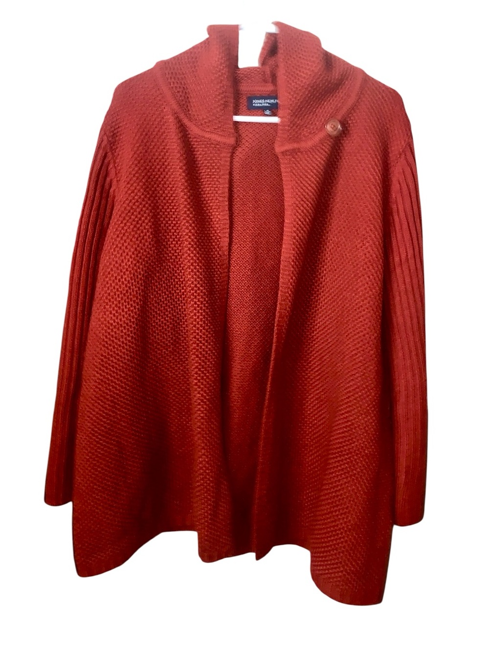 Jones New York Brick Red Open-Front Shawl Collar Cardigan